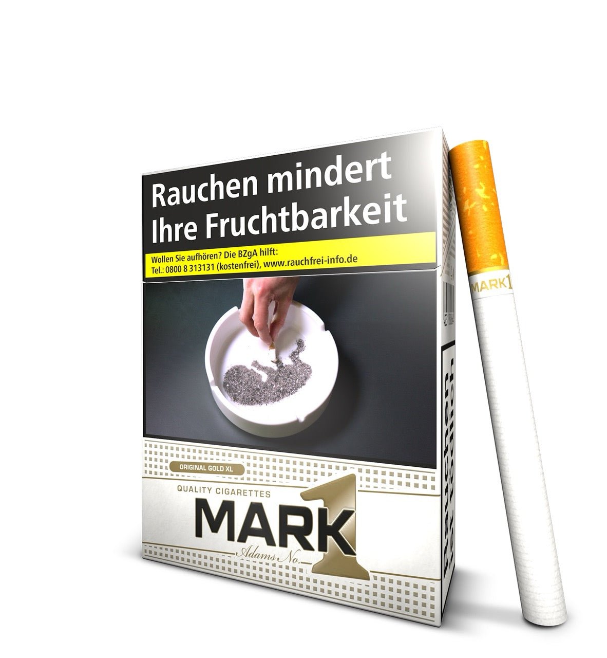 Mark Adams No. 1 Gold XL Schachtel seitlich mit Zigarette