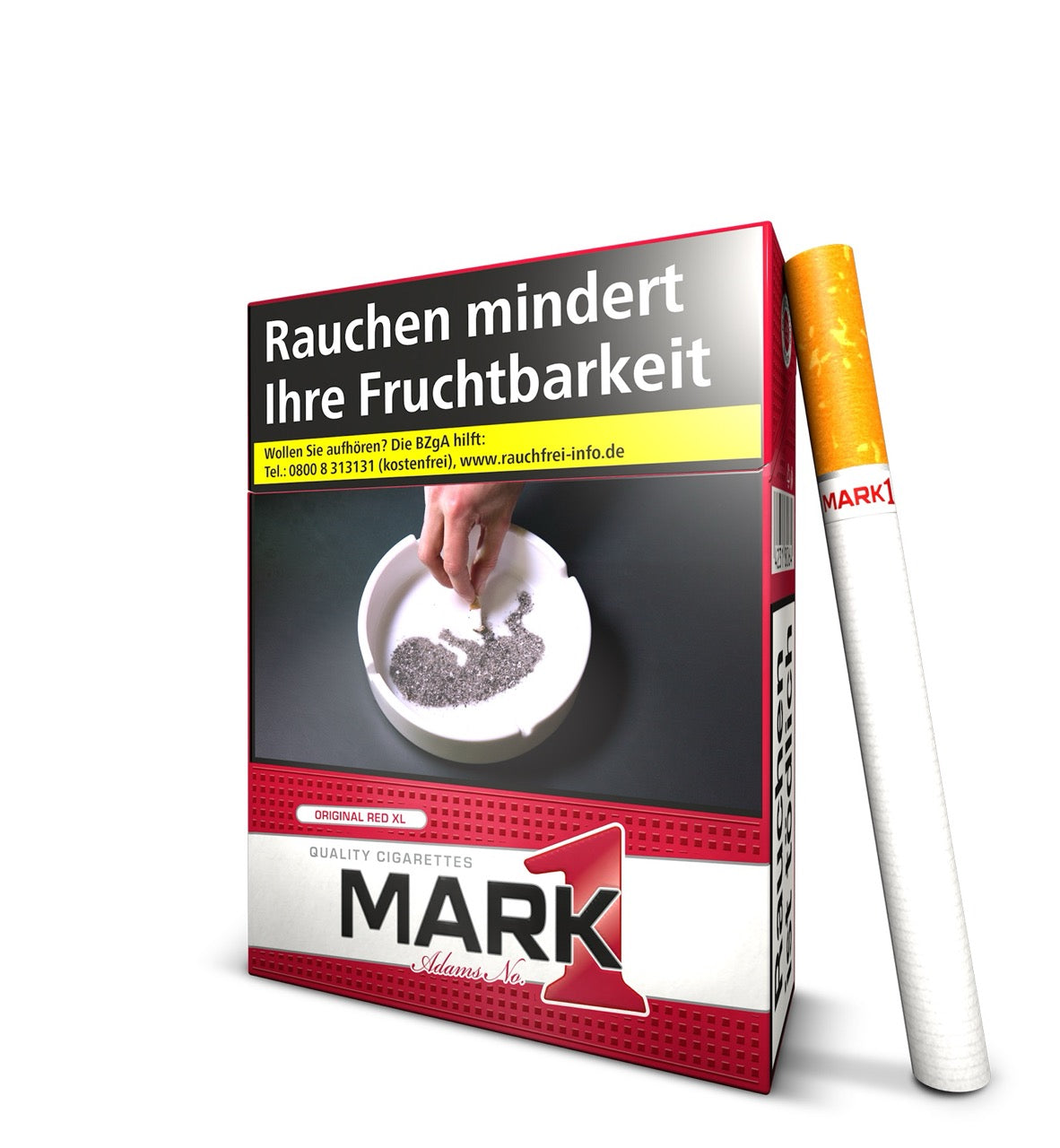 Mark Adams No. 1 Red Rot XL Schachtel seitlich mit Zigarette