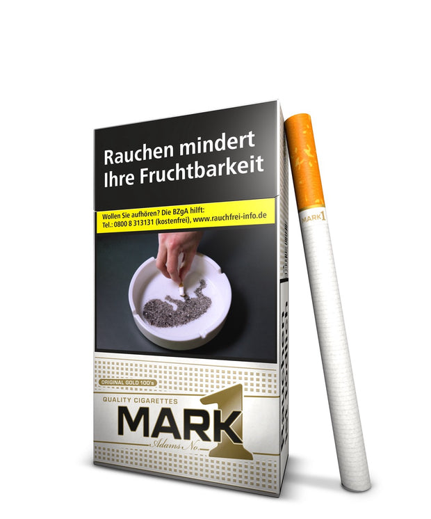 Mark Adams No. 1 Gold 100er Schachtel seitlich mit Zigarette
