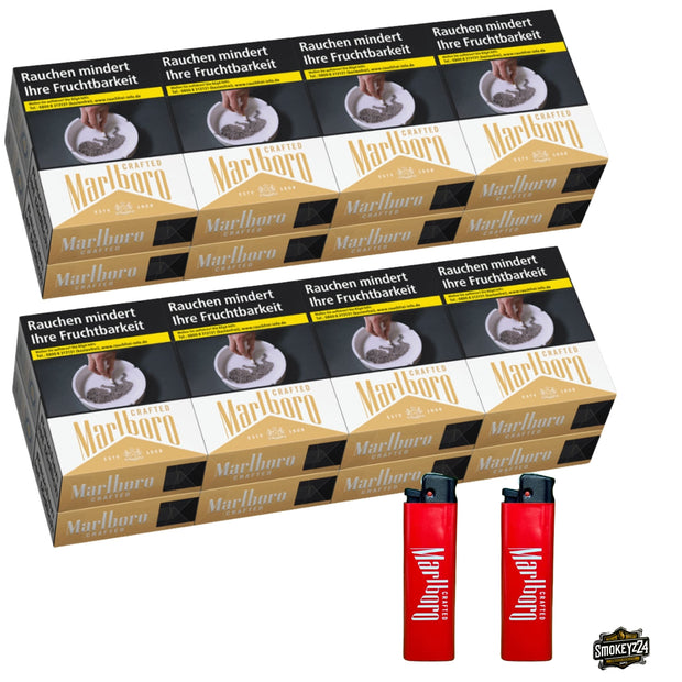 Marlboro Crafted Gold Bundle mit 2 Stangen Zigaretten und 2 roten Feuerzeugen