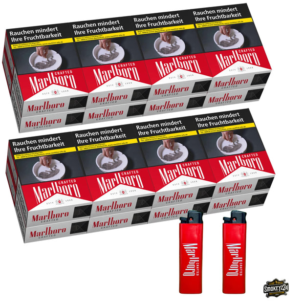 Marlboro Crafted Red Bundle mit 2 Stangen Zigaretten und 2 roten Feuerzeugen