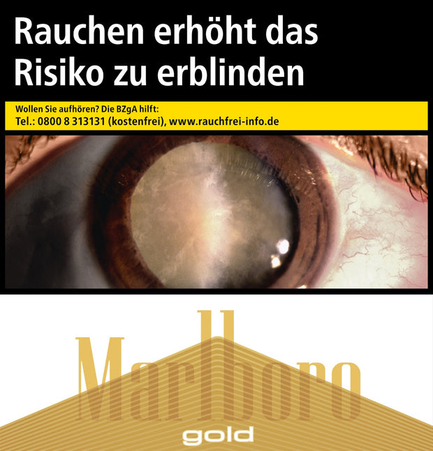 Marlboro Gold Zigaretten – Einzelpackung mit 55 Zigaretten, klassische goldene Packung frontal fotografiert