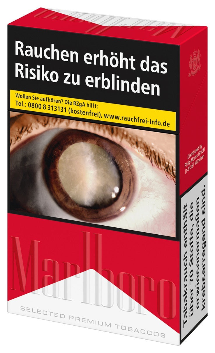 Marlboro Red Zigaretten – einzelne Schachtel leicht seitlich dargestellt mit Marlboro-Branding