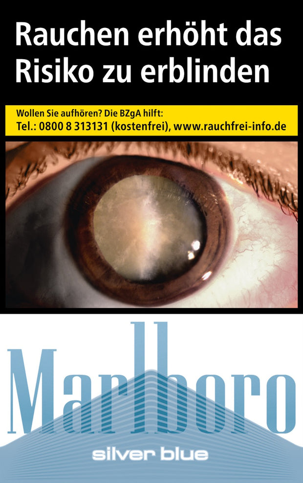 Marlboro Silver Blue Zigaretten – einzelne Packung im dezenten Silber-Blau, frontal fotografiert