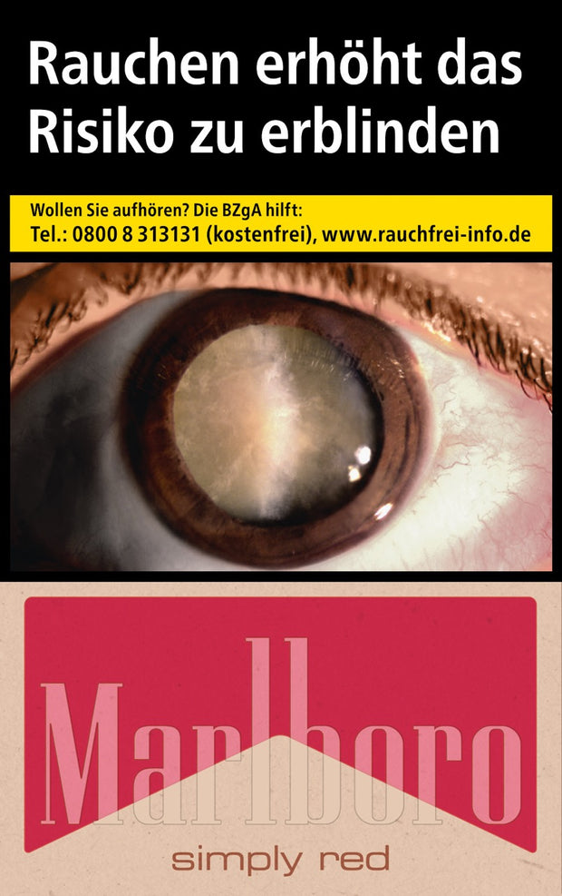 Marlboro Simply Red Zigaretten – einzelne rote Packung ohne Zusatzstoffe, frontal aufgenommen