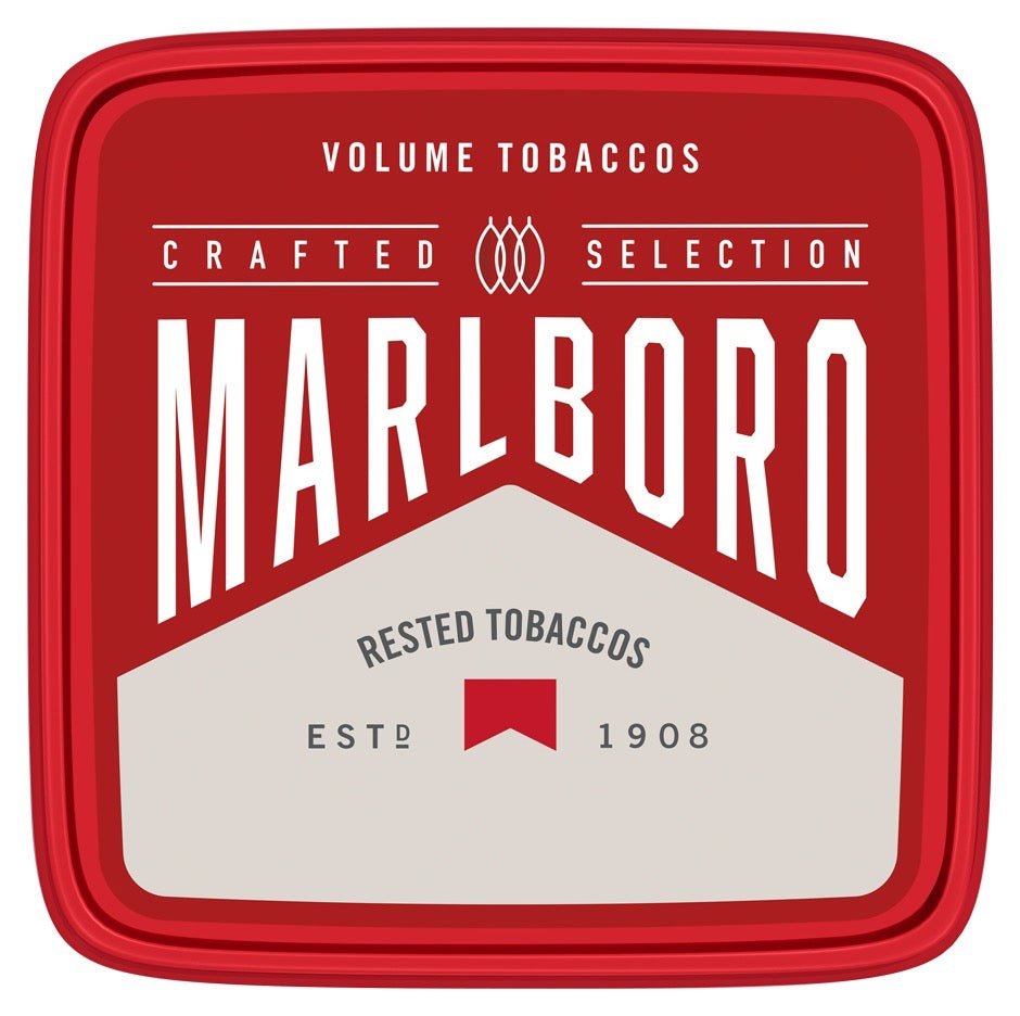 Marlboro Crafted Selection Volumentabak – Deckelansicht des 230g Eimers mit Markenlogo