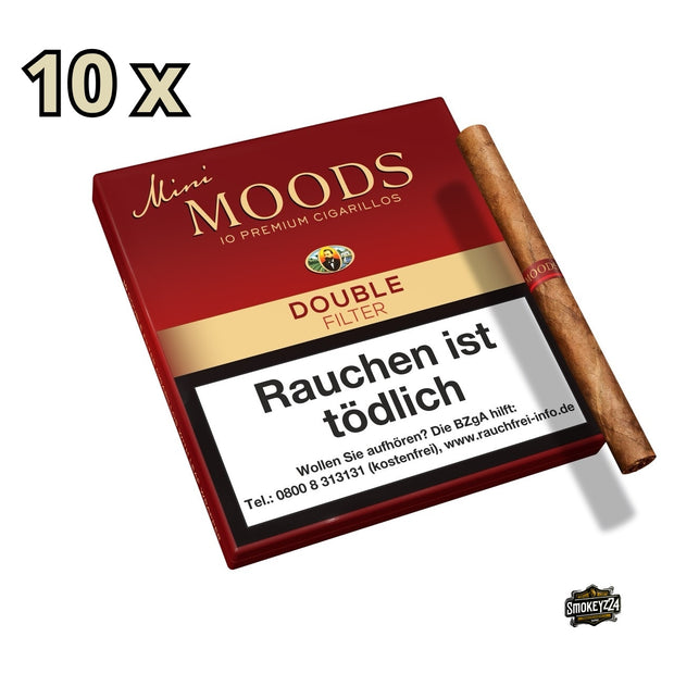 Mini MOODS Double Filter Cigarillos 10x10er Packung - Zigarillo neben Schachtel
