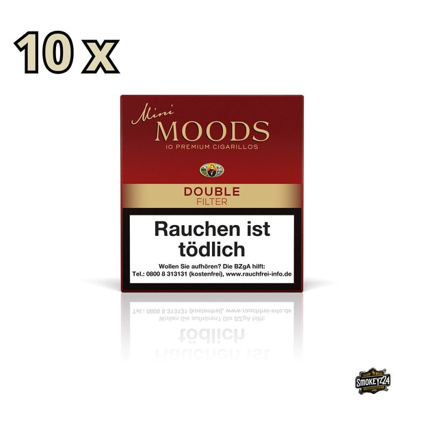 Mini MOODS Double Filter Cigarillos 10x10er Packung – Vorratspack mit 100 aromatischen Mini-Cigarillos mit Double Filter und brasilianischem Deckblatt.