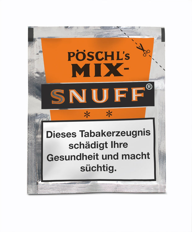 Mix Snuff Schnupftabak – klassischer English Type mit Menthol & Eukalyptus im 10g-Tütchen von Pöschl. Erfrischend und würzig.