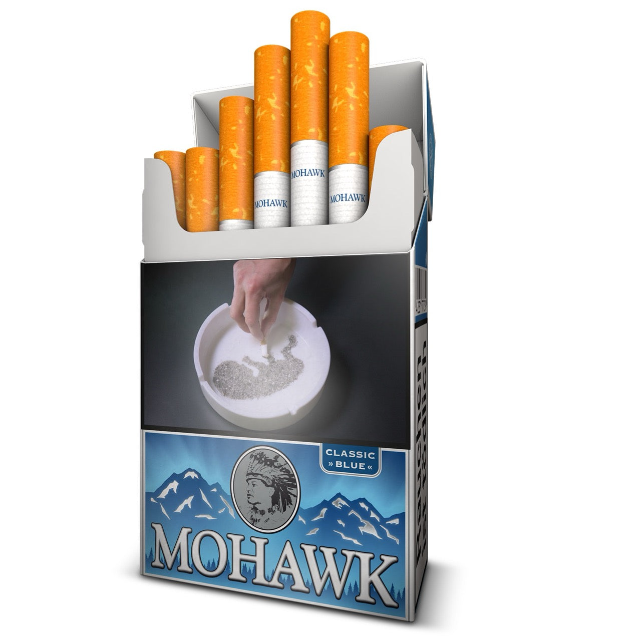 Geöffnete Mohawk Classic Blue Schachtel aufgestellt