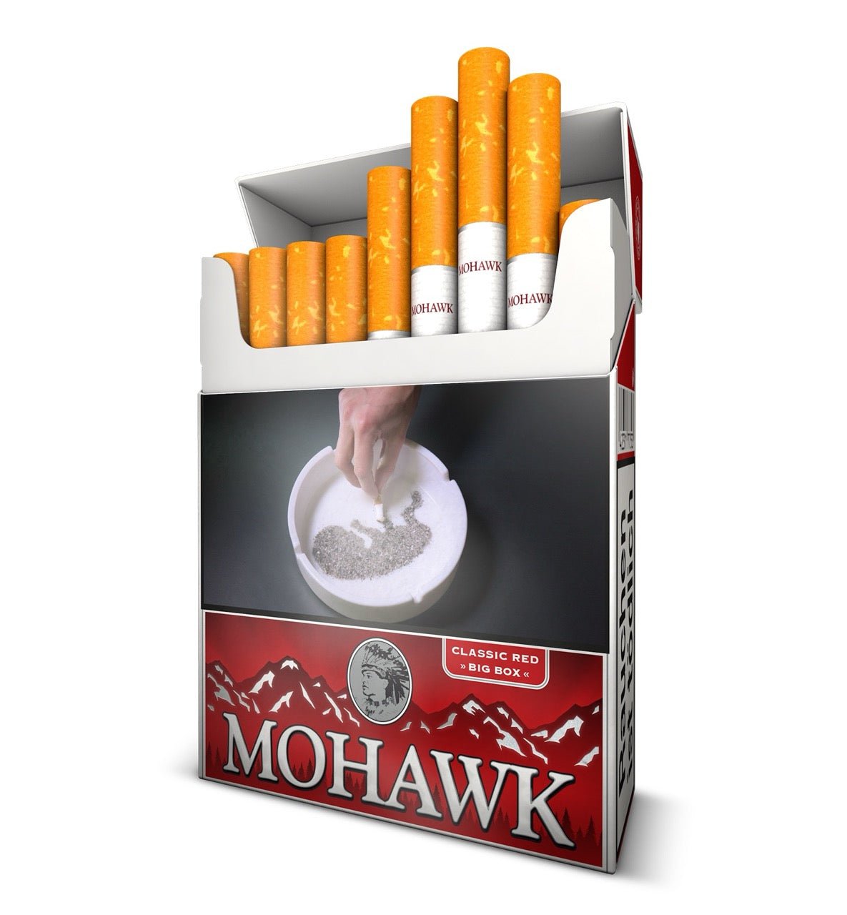 Geöffnete Mohawk Classic Red Big Pack Schachtel aufgestellt