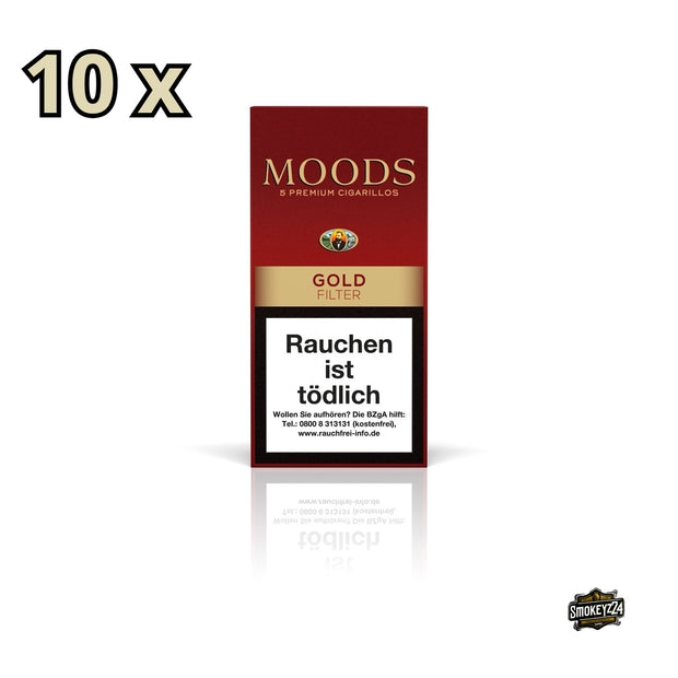 MOODS Gold Filter Cigarillos 10x5er – Mild-aromatische Vorratspackung mit brasilianischem Deckblatt für stilvolle Cigarillogenießer.