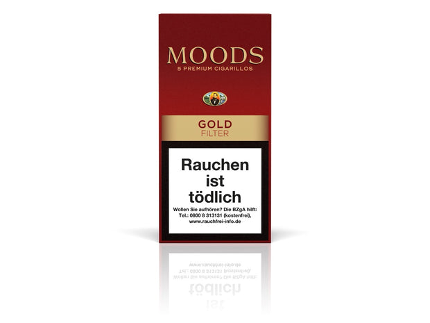MOODS Gold Filter Cigarillos 5er Packung – Mild-aromatische Filter-Cigarillos mit brasilianischem Deckblatt, ideal für stilvollen Langzeitgenuss.