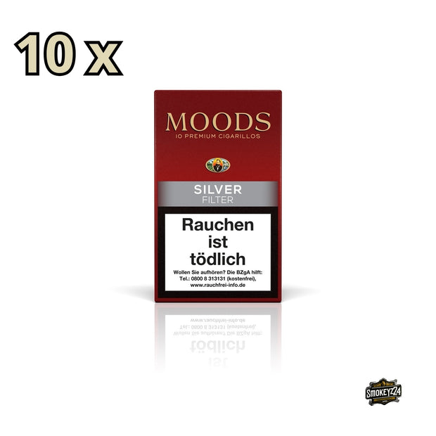 MOODS Silver Filter Cigarillos – Vorteilspack mit 10x10 Cigarillos, mildes Aroma, edles Deckblatt, kompakter Rauchgenuss für zwischendurch.