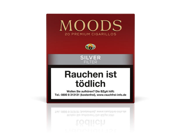 MOODS Silver Filter Cigarillos – 20er Packung mit mildem Aroma, feinem Format und hochwertigem brasilianischem Deckblatt für eleganten Genuss.