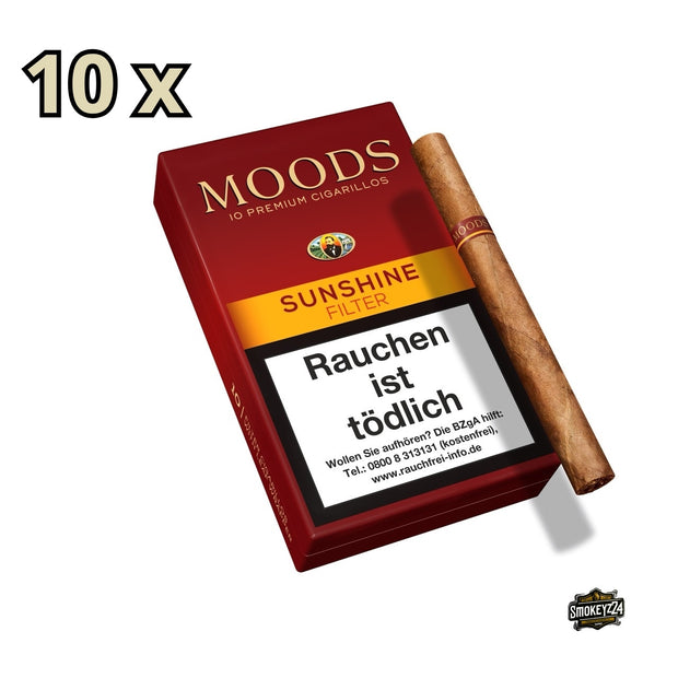 MOODS Sunshine Cigarillos 10x10er – Zigarillo neben Verpackung