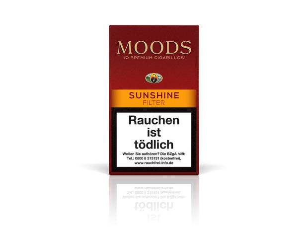MOODS Sunshine Filter Cigarillos – 10er Packung mit Orient-Tabak, Honigsüße am Filter und Terra Dannemann Deckblatt im kompakten Format.