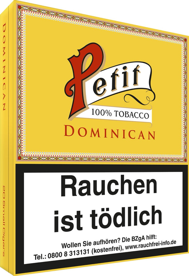 Nobel Petit Dominican Cigarillos – Schachtel leicht seitlich fotografiert, hochwertige Shortfiller aus Dänemark