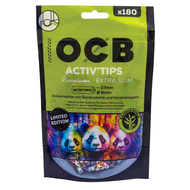 OCB 6mm Bambus Active Filter Tips 180er Beutel Limited Edition mit Panda-Design