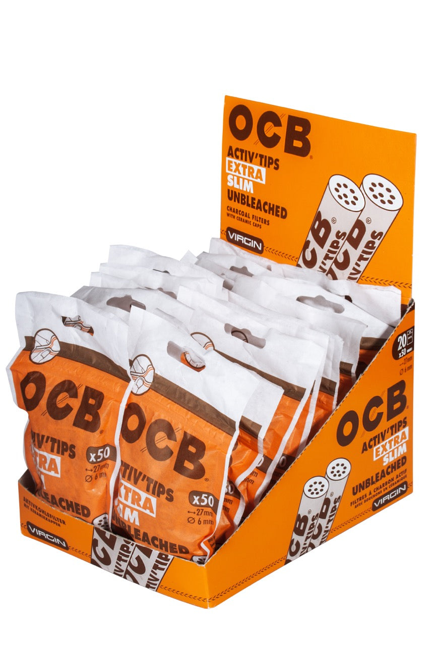 OCB 6mm Unbleached Extra Slim Filter Tips 20x50 Sparpaket, ungebleichte Aktivkohlefilter online kaufen, Vorratspack