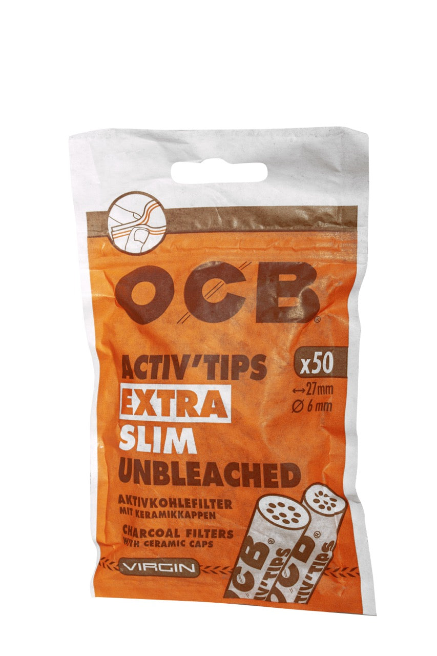 OCB 6mm Unbleached Extra Slim Aktivkohlefilter, 50er Beutel, ungebleicht, für puren Rauchgenuss und Schadstoffreduktion