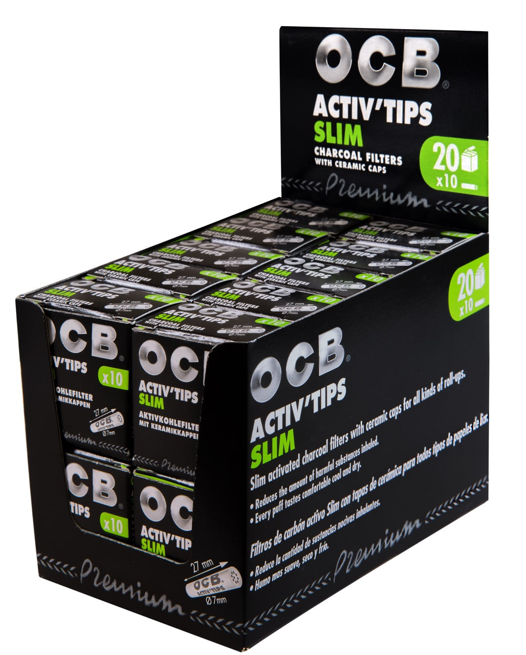 OCB Activ’Tips Slim 7mm Aktivkohlefilter 20x10er Sparpaket, Vorratskarton, Filter für selbstgedrehte Zigaretten