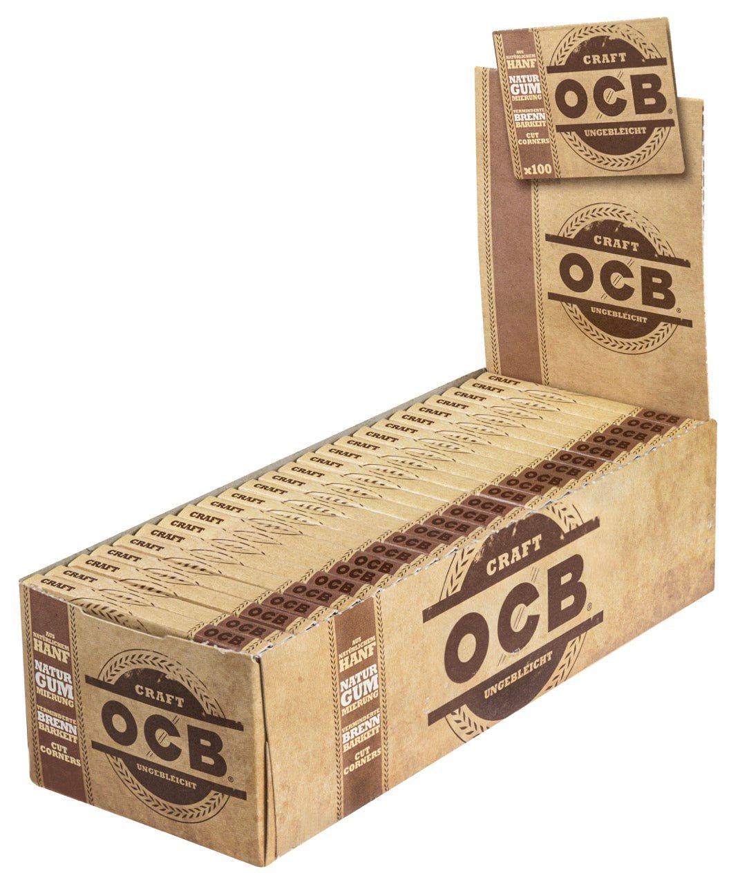 OCB Craft Unbleached Hanfpapier 25x100 Blatt Sparpaket, ungebleichtes Drehpapier, nachhaltige Verpackung