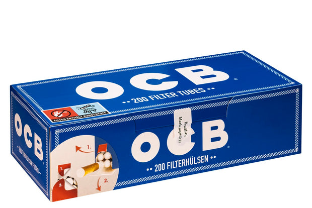 OCB Blau Hülsen 200 Filterhülsen Packung mit Dispenser-Öffnung, geschmacksneutral, ideal zum Stopfen