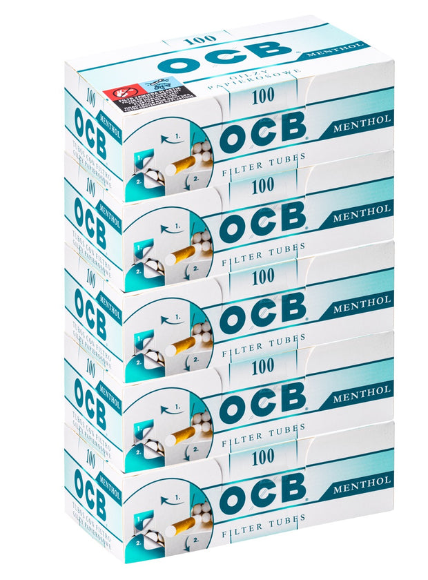 OCB Menthol Hülsen 5x100 Sparpaket, King-Size Filterhülsen mit Mentholgeschmack, Vorratspackung im Karton