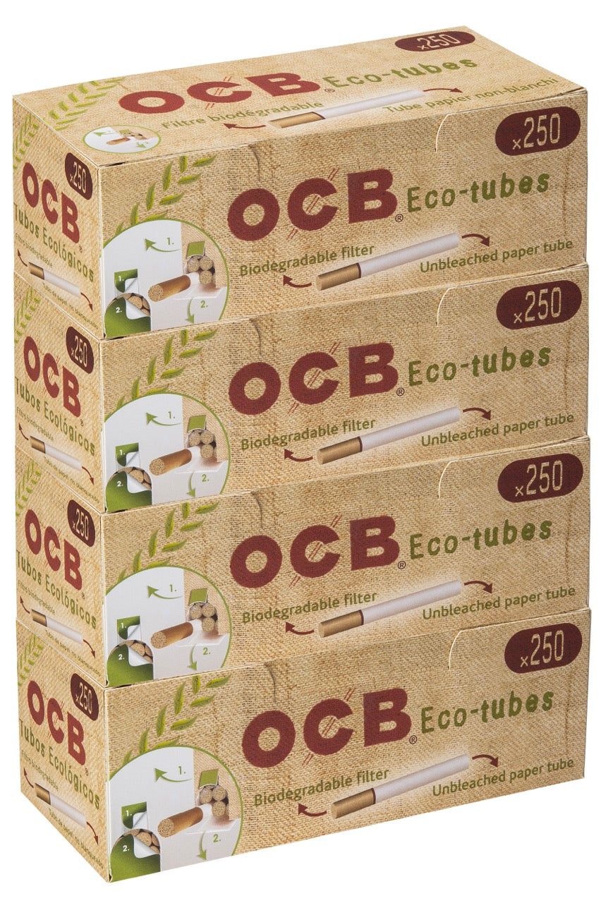 OCB Organic Eco-Tubes 4x250 Filterhülsen Sparpaket, biologisch abbaubare und ungebleichte Hülsen im Vorratskarton