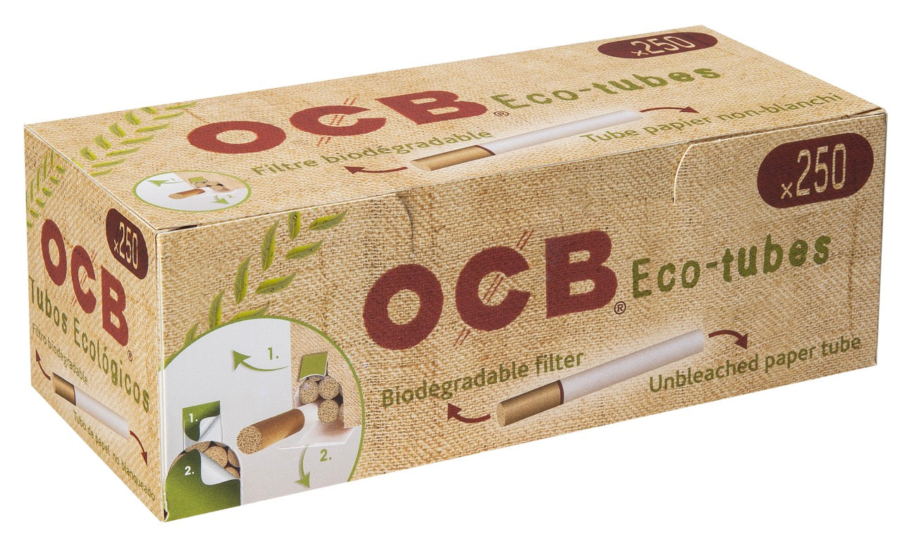 OCB Organic Eco-Tubes 250 Filterhülsen, biologisch abbaubar, ungebleicht, nachhaltige Filterhülsen im Karton