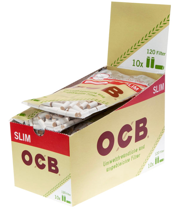 OCB 6mm Organic Slim Filter 10x120er Sparpaket – ungebleichte, biologisch abbaubare Slim Filter im Vorratsbeutel, nachhaltig