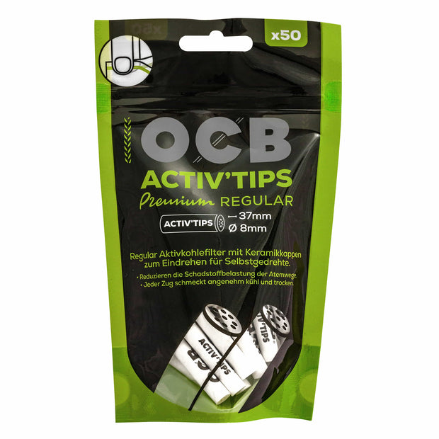 OCB Activ'Tips Premium Regular 8 mm Aktivkohlefilter im wiederverschließbaren 50er Beutel