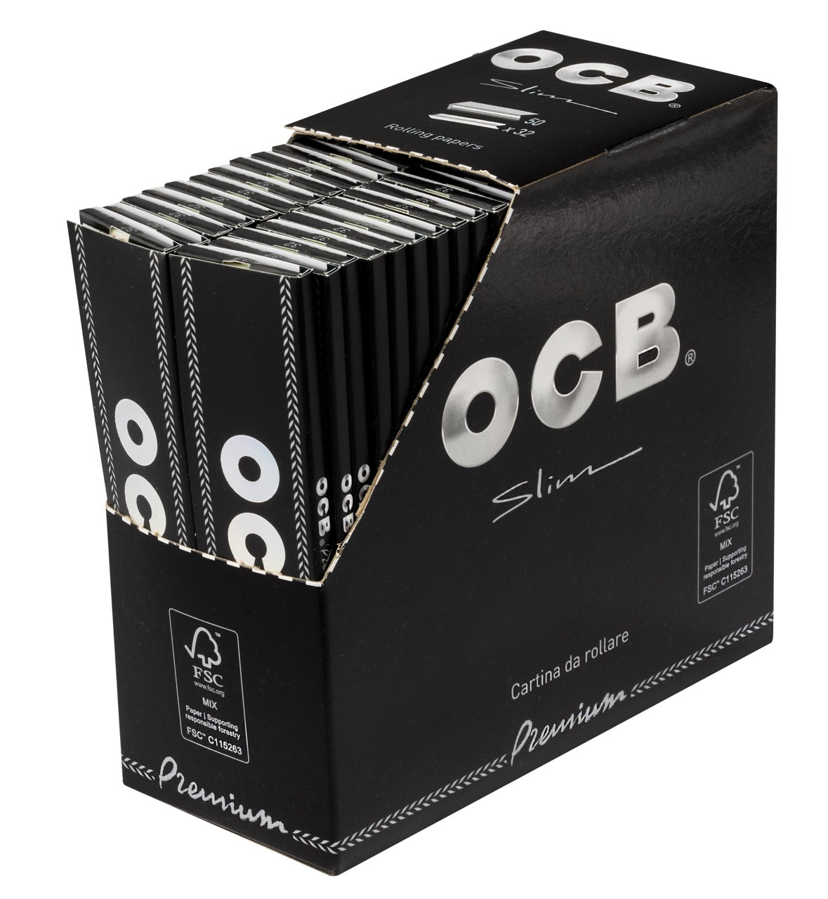 OCB Premium Black Long Slim Blättchen 50er Sparpaket, schwarzer Karton, Großpackung mit Hologramm