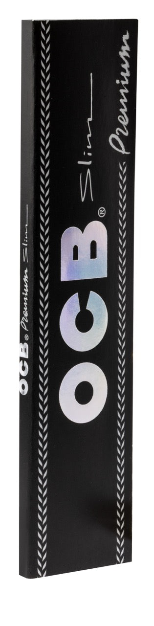OCB Premium Black Long Slim Blättchen, 32 Blatt, ultradünnes schwarzes Drehpapier mit Hologramm