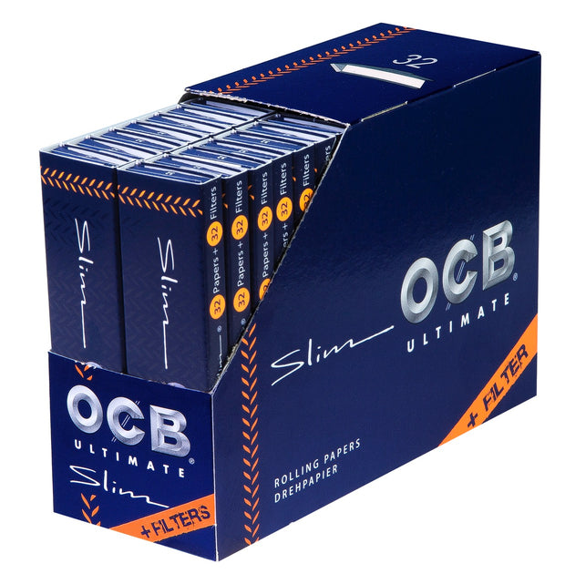 OCB Ultimate Slim Long Sparpaket mit 32 Heftchen ultradünner Blättchen und Filter Tips