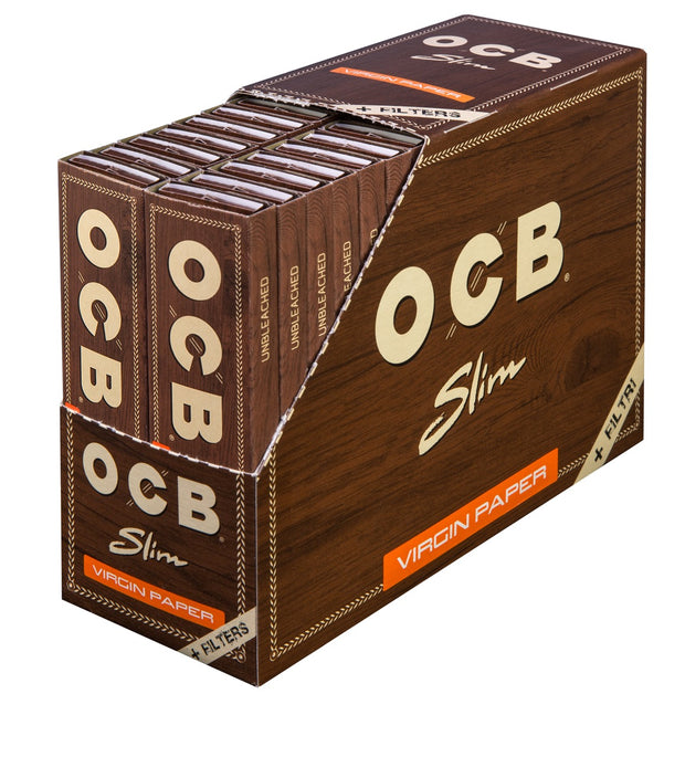 OCB Unbleached Virgin Slim Long Sparpaket, 32x32 Blatt Blättchen mit Tips, Vorratspackung