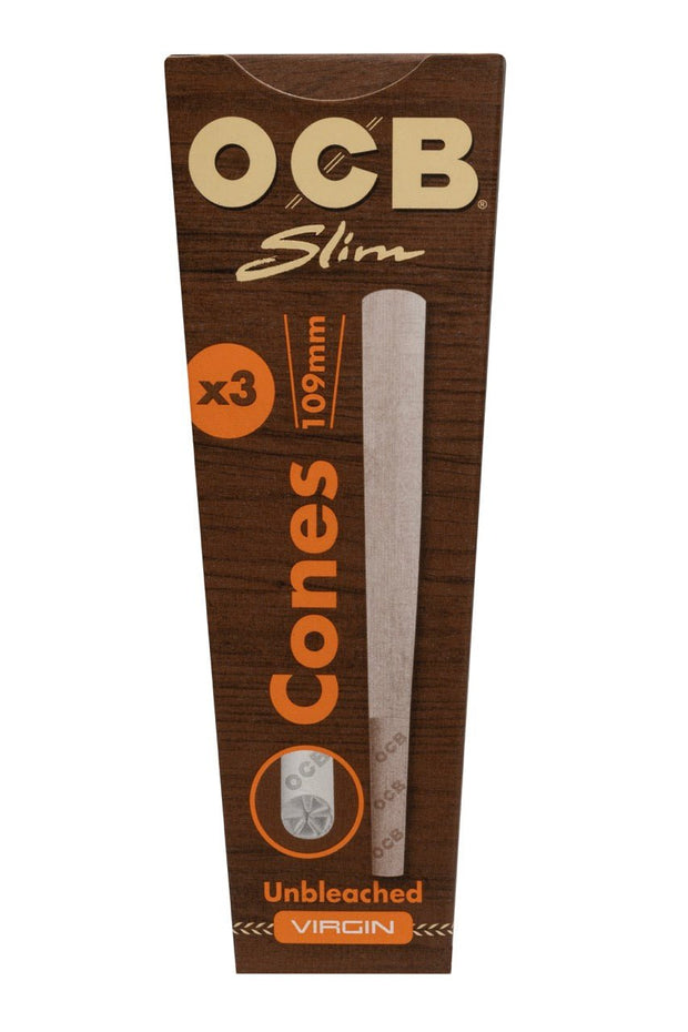OCB Unbleached Virgin Slim Cones 3er Packung, braune vorgedrehte Cones, mit Filter Tips und Stopfsticks