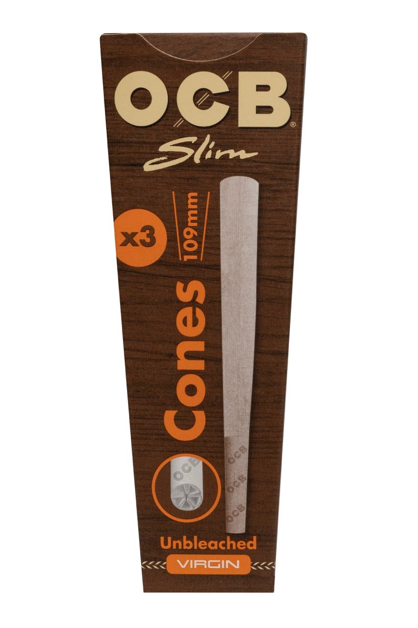 OCB Unbleached Virgin Slim Cones 3er Packung, braune vorgedrehte Cones, mit Filter Tips und Stopfsticks