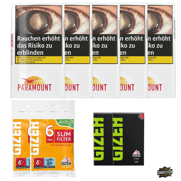 Paramount Red 5x Pouch Bundle mit GIZEH Black Fine Blättchen und Slim Filtern