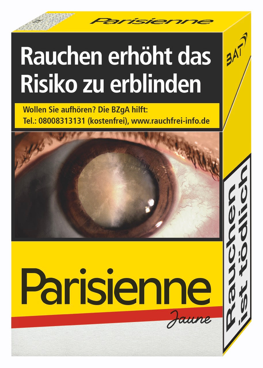 Parisienne Jaune Zigaretten Schachtel seitlich – King Size Format für angenehmes Rauchverhalten