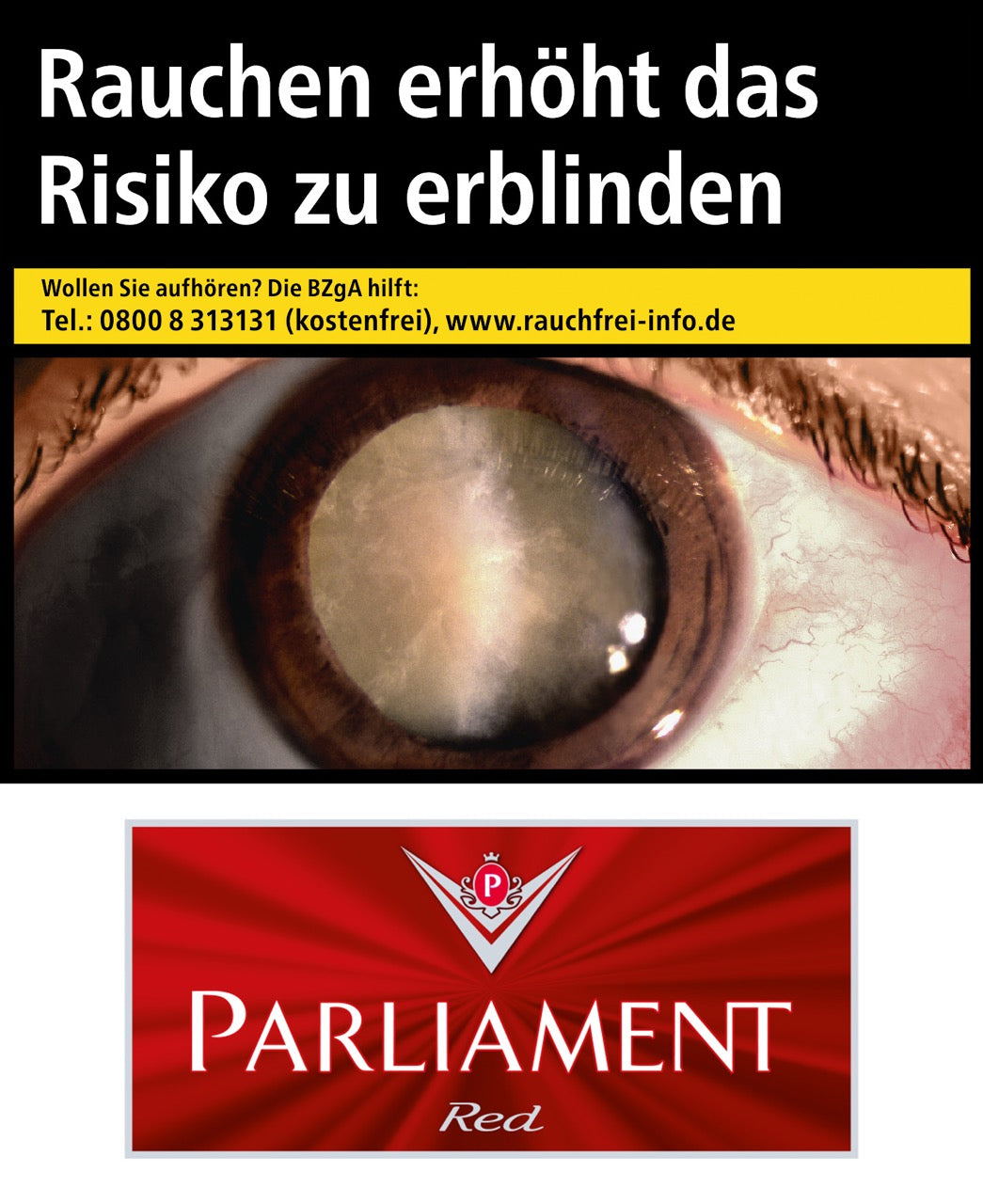 Stange Parliament Red – Vorderansicht der Verpackung mit rotem Parliament-Schriftzug