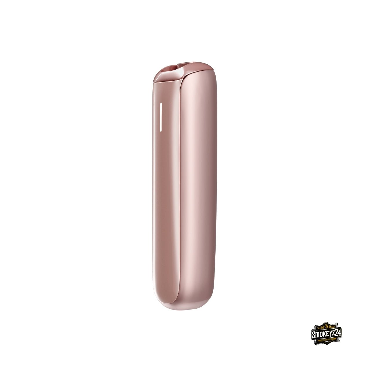 Ploom Aura Rose Gold, Seitenansicht, eleganter Rosé‑Ton und LED‑Leiste