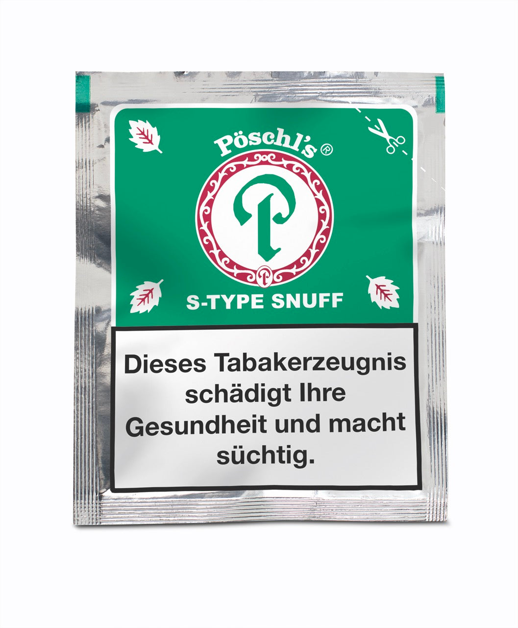 Pöschl's S-Type Snuff – Schnupftabak mit Spearmint und Menthol im 10g Tütchen. Erfrischend, mild und ideal für unterwegs.
