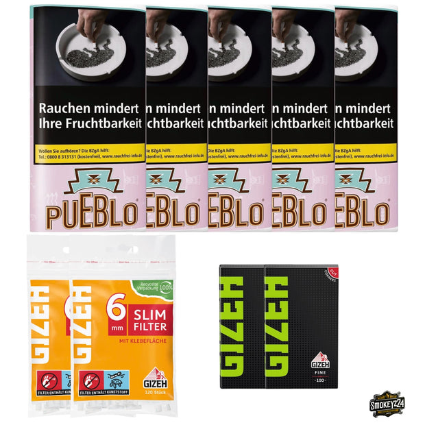Pueblo Pink 5x Pouch Bundle mit GIZEH Black Fine Blättchen und Slim Filtern