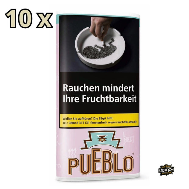 Pueblo Pink Drehtabak 10x30g Gebinde mit pinkem Pouch und schwarzem Warnfeld
