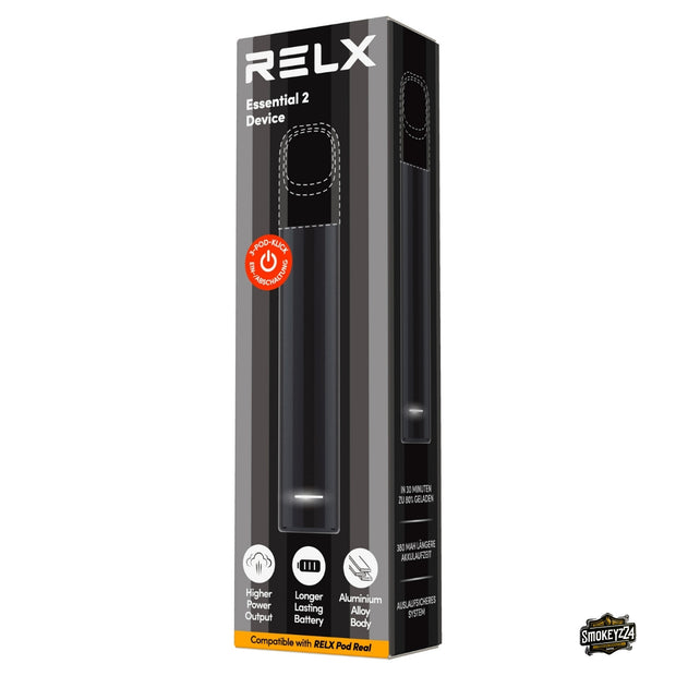 RELX Essential 2 Device Black Verpackung mit schwarzem Gerät