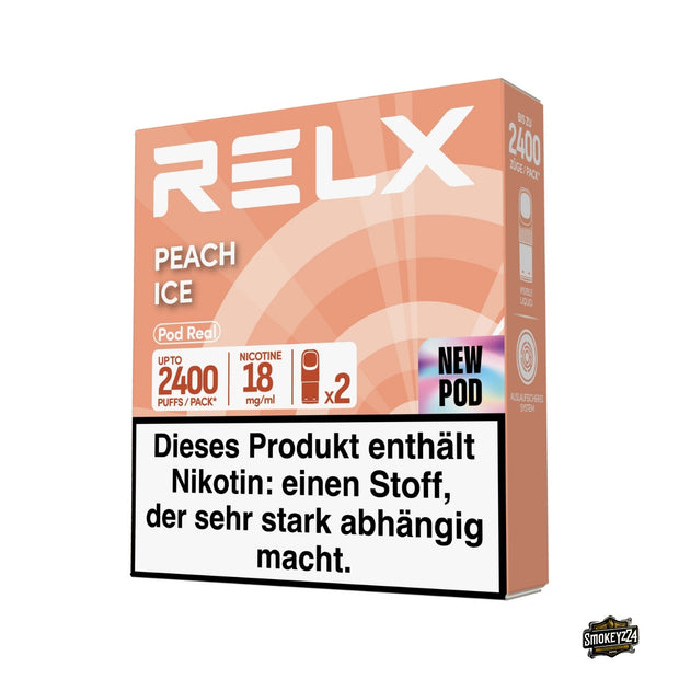 RELX Pod Real Peach Ice 18mg Verpackung mit Pfirsich Ice Pods