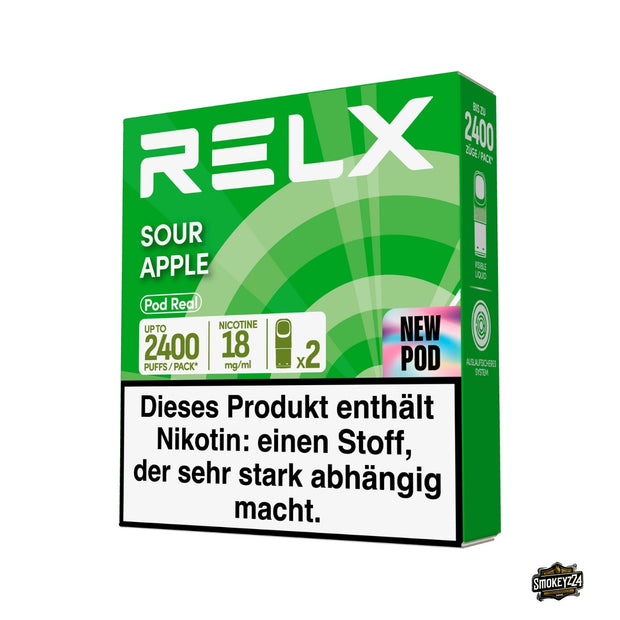 RELX Pod Real Sour Apple 18mg Verpackung mit saurer Apfel Pods