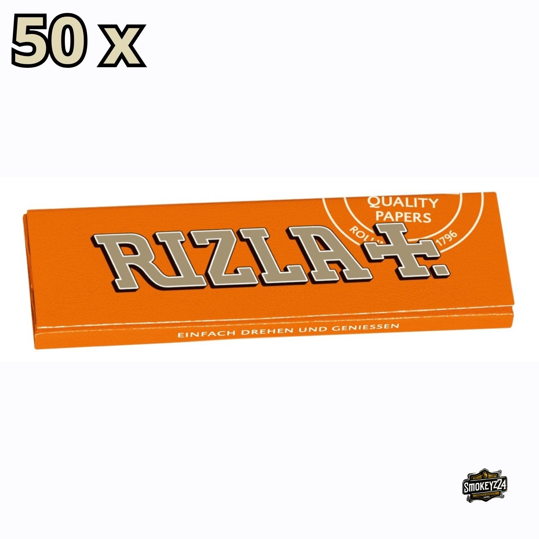 RIZLA Papier Orange Blättchen Sparpaket, 50x50 Blatt, feines Zigarettenpapier zum Selberdrehen, orange Verpackung
